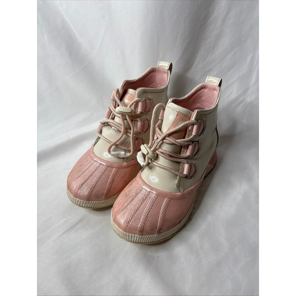 Sorel Out N About Kid 4 Waterproof Duck Boots Cream Metallic Pink Leather Rubber